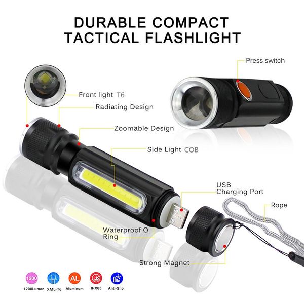многофункциональный светодиодный фонарик usb аккумуляторная батарея мощная t6 горелка сторона бокового света дизайн фонарик хвостовой магнит
многофункциональный светодиодный фонарик usb аккумуляторная батарея мощная t6 горелка сторона бокового света дизайн фонарик хвостовой магнит
