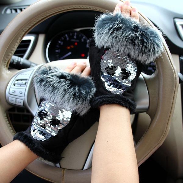 magic fashion women skull silvery sequins rabbit fur winter gloves suede half finger mittens female, Blue;gray
magic fashion women skull silvery sequins rabbit fur winter gloves suede half finger mittens female, Blue;gray