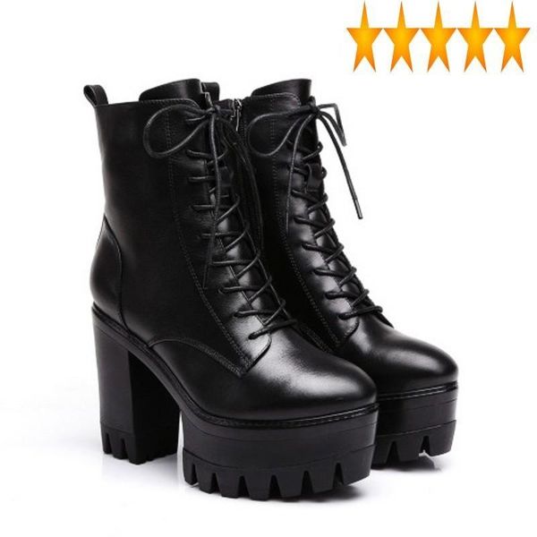 boots lace autumn winter genuine leather cross tied womens high heel round toe fashion thick bottom warm female platform, Black
boots lace autumn winter genuine leather cross tied womens high heel round toe fashion thick bottom warm female platform, Black