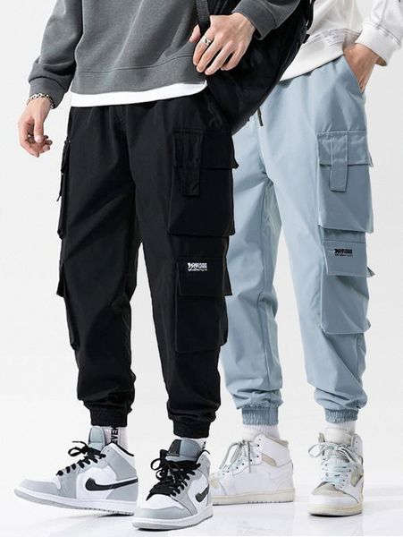 men 2pcs letter embroidery flap pocket side cargo pants k7xl#, Black
men 2pcs letter embroidery flap pocket side cargo pants k7xl#, Black
