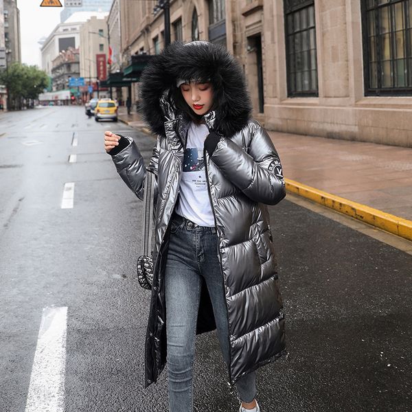 cotton fashion women's long glossy big fur silver jackets hooded coat down parkas thick winter jacket outwear, Black
cotton fashion women's long glossy big fur silver jackets hooded coat down parkas thick winter jacket outwear, Black