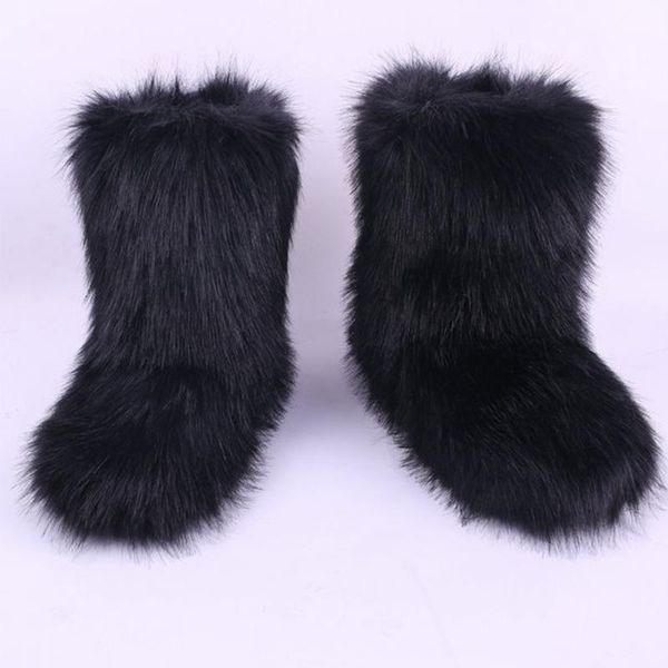 women's snow boots winter warm faux fur ankle boot, Black