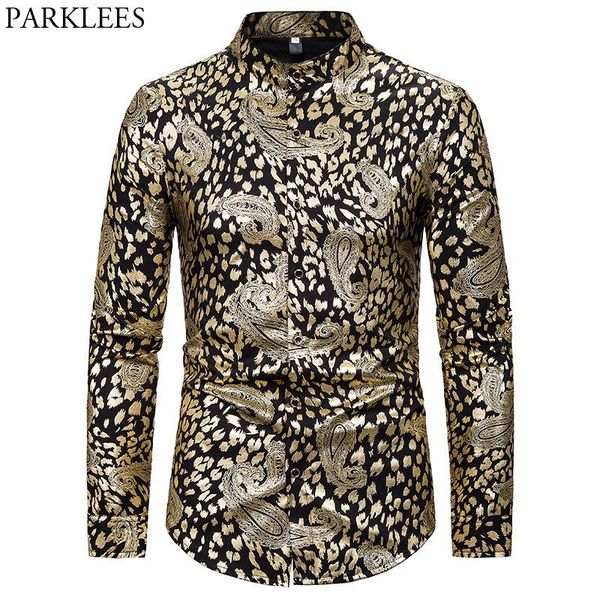 men's casual shirts paisley gold print party shirt men 2021 stylish stand collar dress mens nightclub wedding social male chemise homme, White;black
men's casual shirts paisley gold print party shirt men 2021 stylish stand collar dress mens nightclub wedding social male chemise homme, White;black