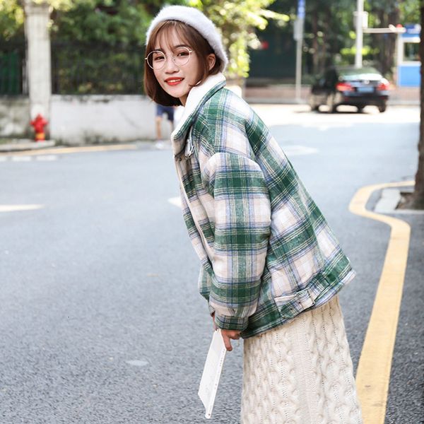 women's checked lambswool parkas coat patchwork turn down collar pocket warm coats female 2020 autumn winter korean clothes, Black
women's checked lambswool parkas coat patchwork turn down collar pocket warm coats female 2020 autumn winter korean clothes, Black