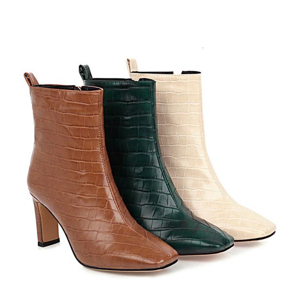 women winter leather fetish short ankle boots female square toe booties lady block 8cm high heels green zipper brown shoes, Black
women winter leather fetish short ankle boots female square toe booties lady block 8cm high heels green zipper brown shoes, Black