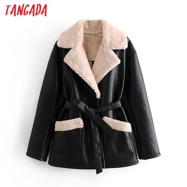 tangada women black fur faux leather jacket coat with belt turn down collar ladies winter thick warm oversized coat qn93 201028, Black;brown
tangada women black fur faux leather jacket coat with belt turn down collar ladies winter thick warm oversized coat qn93 201028, Black;brown