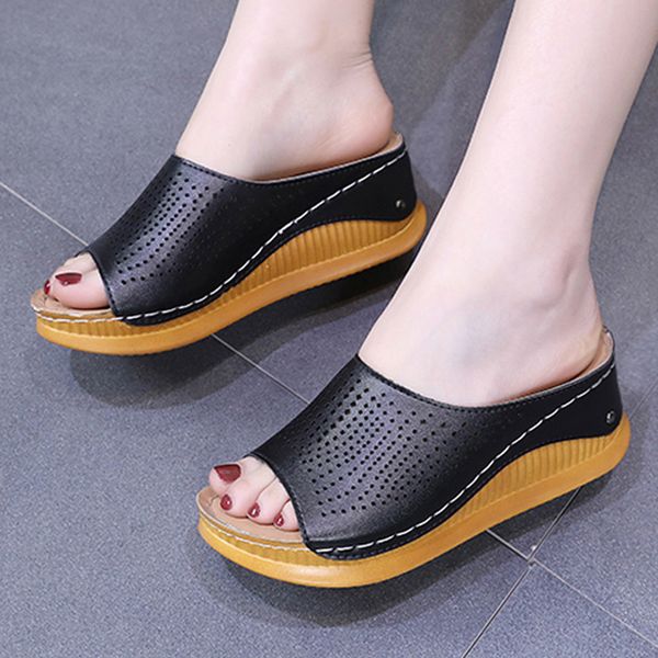 women summer slippers wedges slippers fashion heeled shoes hollow casual fish mouth slippers zapatillas de casa mujer#b35, Black
women summer slippers wedges slippers fashion heeled shoes hollow casual fish mouth slippers zapatillas de casa mujer#b35, Black