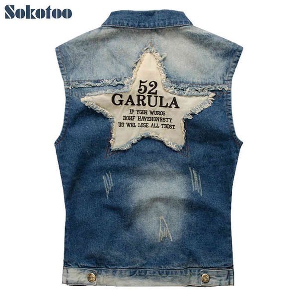 sokotoo men's denim vest male five-pointed star letter outerwear patchwork jacket plus large size tank shipping, Black;brown
sokotoo men's denim vest male five-pointed star letter outerwear patchwork jacket plus large size tank shipping, Black;brown