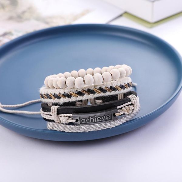 eif dock 4pcs/set white woven bracelet letter achieve charm wood beads men leather bracelets for women homme femme male jllxri
eif dock 4pcs/set white woven bracelet letter achieve charm wood beads men leather bracelets for women homme femme male jllxri