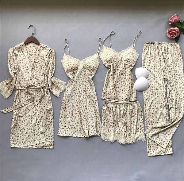 SEXY Leopard Kimono Bathrobe Gown Satin Women 5PCS Pajamas Set Lace Sleepwear Suit Beige Nightwear Autunm Spring New Homewear, 5pcs set
SEXY Leopard Kimono Bathrobe Gown Satin Women 5PCS Pajamas Set Lace Sleepwear Suit Beige Nightwear Autunm Spring New Homewear, 5pcs set