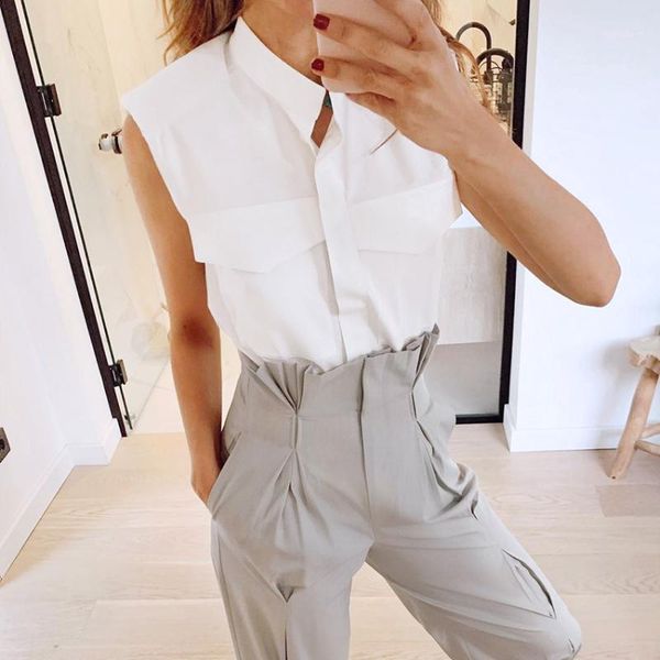 white solid sleeveless button shirts women elegant fashion summer female 2020 casual pocket office blouse polyester blusas1
white solid sleeveless button shirts women elegant fashion summer female 2020 casual pocket office blouse polyester blusas1