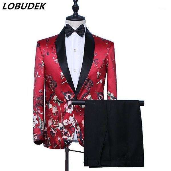 red wedding suits groom men's fashion floral pattern slim fit tuxedo costume banquet evening party singer host suits 2-piece set1, White;black
red wedding suits groom men's fashion floral pattern slim fit tuxedo costume banquet evening party singer host suits 2-piece set1, White;black