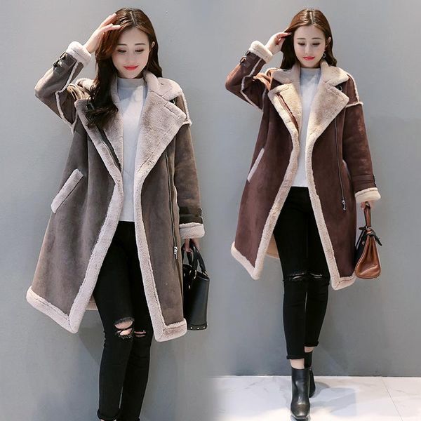 women's wool & blends fnoce 2021 winter suede plus velvet coat fashion casual elegant long sleeve zipper thickened slim x-long jacket, Black
women's wool & blends fnoce 2021 winter suede plus velvet coat fashion casual elegant long sleeve zipper thickened slim x-long jacket, Black