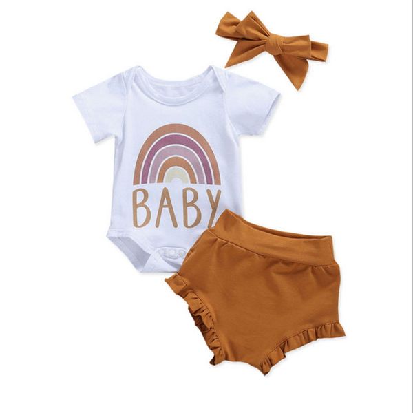 2021 new summer baby 3-piece stes cotton rainbow short sleeve jumpsuit + shorts + hairband cute outfits e1000, White
2021 new summer baby 3-piece stes cotton rainbow short sleeve jumpsuit + shorts + hairband cute outfits e1000, White