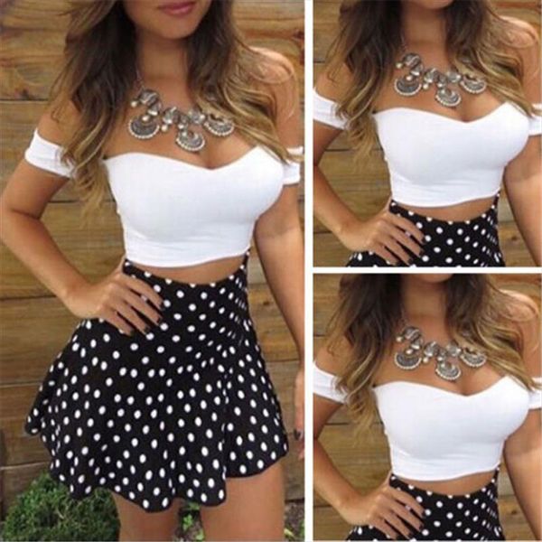 two piece women clothing set bodycon off shoulder white crop and mini polka dot skirt set lady party beach mini, Gray
two piece women clothing set bodycon off shoulder white crop and mini polka dot skirt set lady party beach mini, Gray