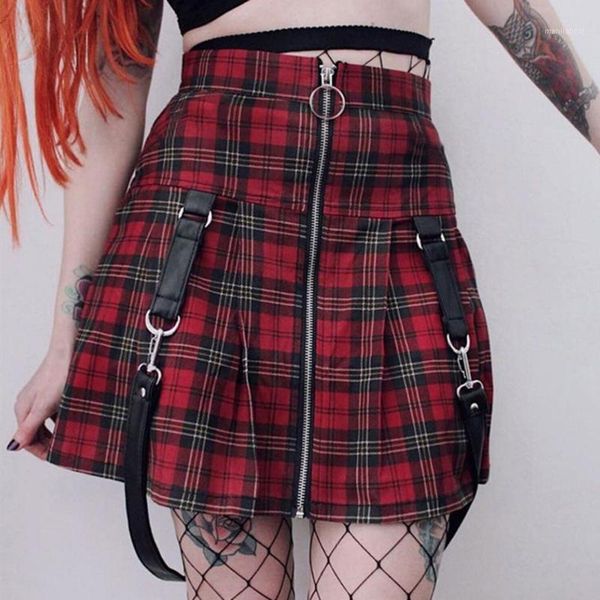 women punk plaid skirt chic zip a-line skirt a-line gothic short with belt decor fashion young girl student1, Black
women punk plaid skirt chic zip a-line skirt a-line gothic short with belt decor fashion young girl student1, Black