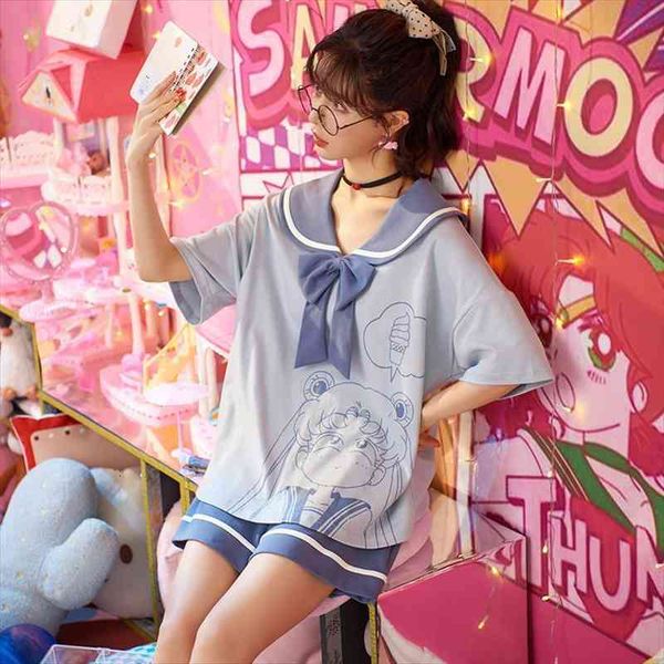 kawaii japan anime summer pajamas for women cotton short sleeve homewear korean college style sweet blue bows girls sleepwear, Black;red
kawaii japan anime summer pajamas for women cotton short sleeve homewear korean college style sweet blue bows girls sleepwear, Black;red