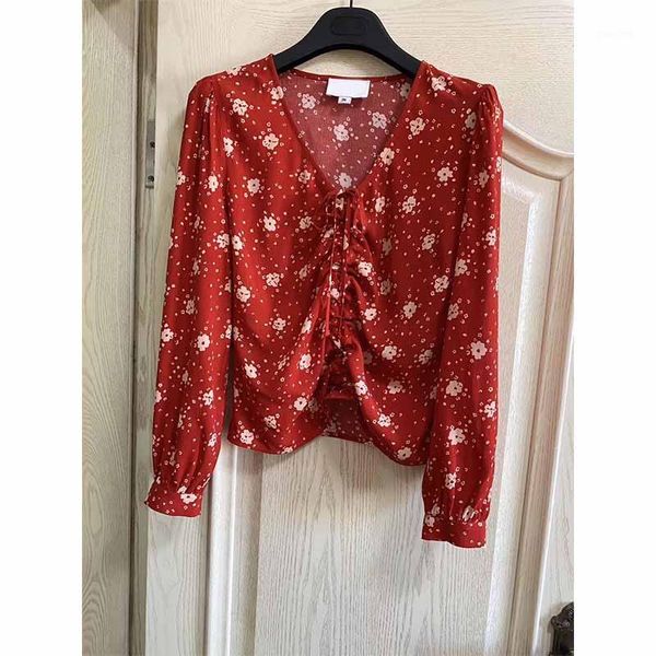 women shirt 2020 new women retro floral flower waist drawstring slim shirt1, White 
women shirt 2020 new women retro floral flower waist drawstring slim shirt1, White
