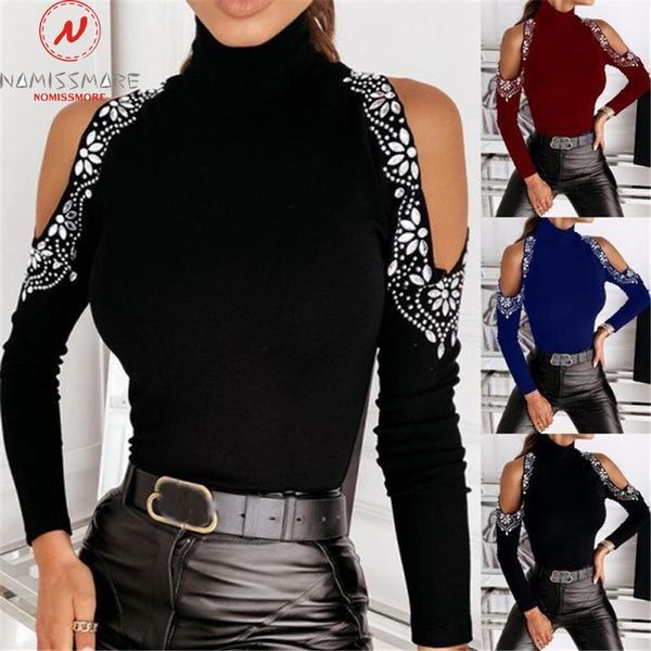 women's t-shirt women solid color t-shirts hollow out design bead decor high collar long sleeve spring autumn slim pullovers top, White
women's t-shirt women solid color t-shirts hollow out design bead decor high collar long sleeve spring autumn slim pullovers top, White