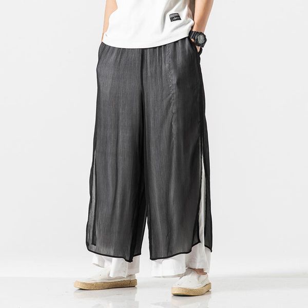 men double layer chinese style cotton linen casual wide leg pants male streetwear mesh splice loose straight skirt trousers1, Black
men double layer chinese style cotton linen casual wide leg pants male streetwear mesh splice loose straight skirt trousers1, Black