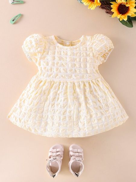 baby textured puff sleeve dress she, Red;yellow 
baby textured puff sleeve dress she, Red;yellow