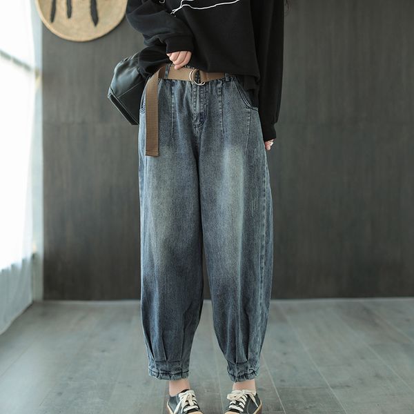 nini wonderland 2020 autumn do old cotton denim harem pants women elastic waist vintage retro jeans female casual trousers belt, Blue
nini wonderland 2020 autumn do old cotton denim harem pants women elastic waist vintage retro jeans female casual trousers belt, Blue