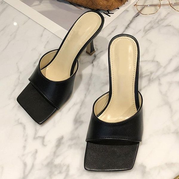 women's square slippers toe elegant high heels 2020 new summer mules slippers ladies slides shoes femme dress sandals1, Black
women's square slippers toe elegant high heels 2020 new summer mules slippers ladies slides shoes femme dress sandals1, Black