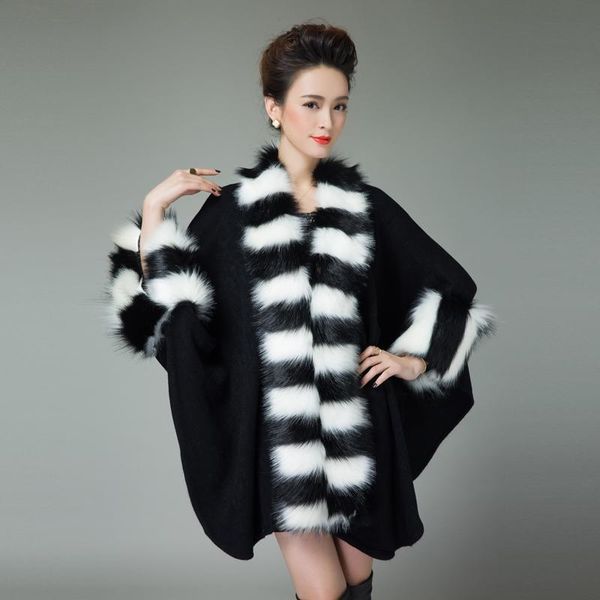 women's fur & faux 2021 autumn winter women elegant loose mix color fashion warm collar knit cardigan cloak coat, Black
women's fur & faux 2021 autumn winter women elegant loose mix color fashion warm collar knit cardigan cloak coat, Black