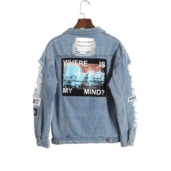 korea retro washing frayed tattered embroidery letter loose back patch jeans jacket y200101, Black;brown
korea retro washing frayed tattered embroidery letter loose back patch jeans jacket y200101, Black;brown