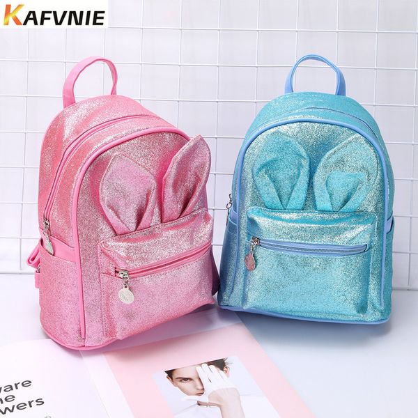 kafvnie latest fashion for children backpack school backpacks pu cartoon girl child shiny rose red bag for children y0125