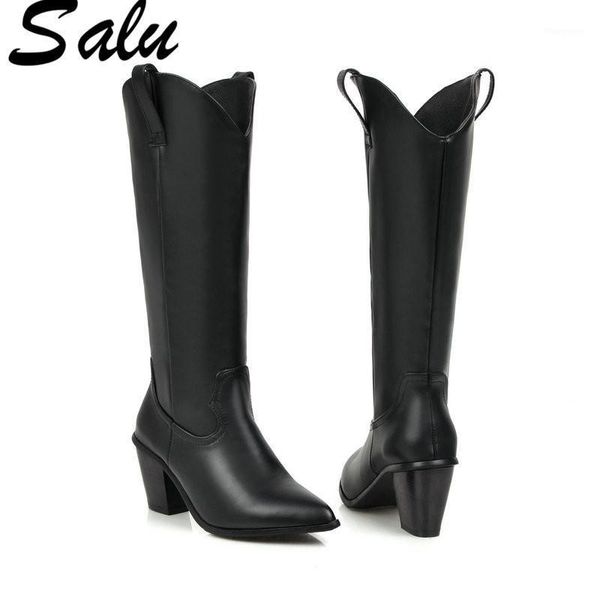 salu band designer pu leather women knee high boots pointed toe boots women long chunky block high heel black white1
salu band designer pu leather women knee high boots pointed toe boots women long chunky block high heel black white1