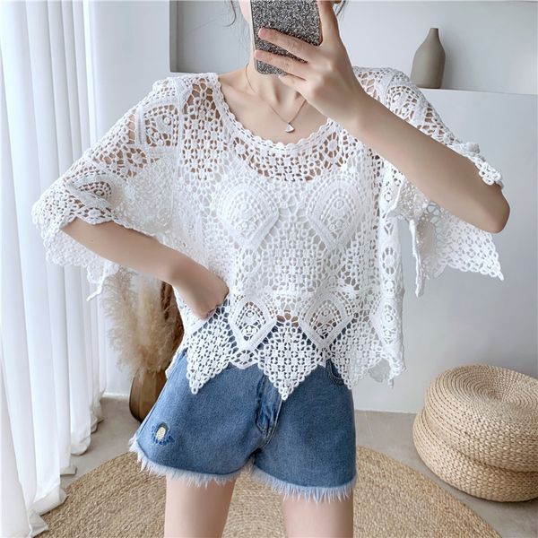simple shawl hollow-out knitwear women's 2020 summer thin single shawl sweater pullover knitwearliterary korean style pullover women�, White;black
simple shawl hollow-out knitwear women's 2020 summer thin single shawl sweater pullover knitwearliterary korean style pullover women�, White;black