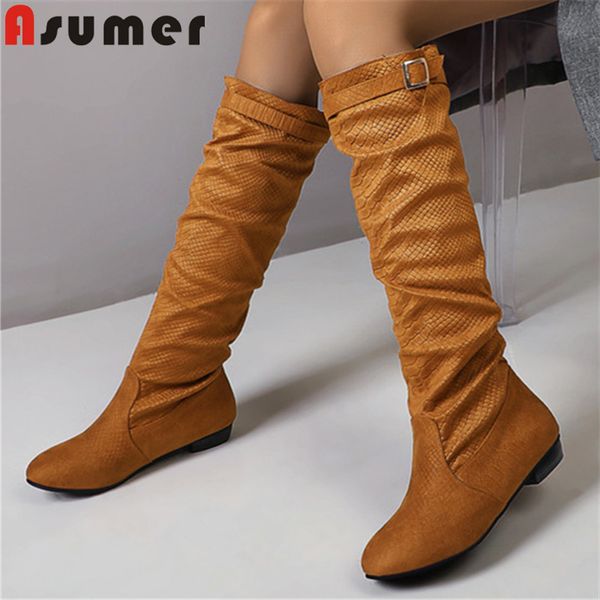 boots asumer 2021 western ladies flock low heels round toe metal decoration buckle autumn winter knee high women, Black
boots asumer 2021 western ladies flock low heels round toe metal decoration buckle autumn winter knee high women, Black