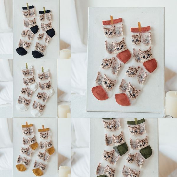 731lv embroidered cat cotton children's glass ins fashionable korean style transparent summer creative silk card socks co stockings sto, Black
731lv embroidered cat cotton children's glass ins fashionable korean style transparent summer creative silk card socks co stockings sto, Black