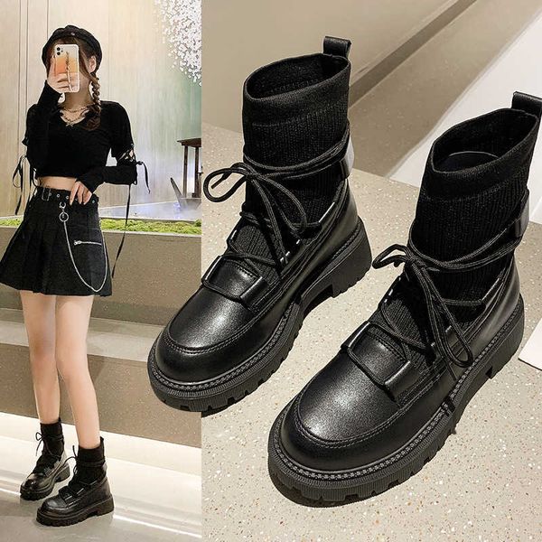 martin 2021 new korean thick soled socks short tube round head fly woven lace up women's single boots, Black
martin 2021 new korean thick soled socks short tube round head fly woven lace up women's single boots, Black