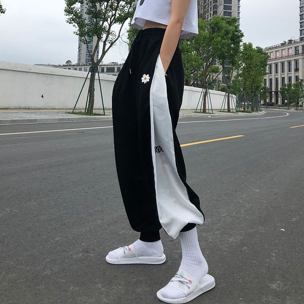 white 2021 blue new contrast high belt women rope loose female pants streetwear ay9z, Black;white 
white 2021 blue new contrast high belt women rope loose female pants streetwear ay9z, Black;white