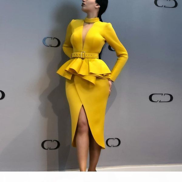 elegant yellow high neck women evening party dress with peplum deep v long sleeves belt front split knee length formal ol pencil dress 2019, White;black
elegant yellow high neck women evening party dress with peplum deep v long sleeves belt front split knee length formal ol pencil dress 2019, White;black