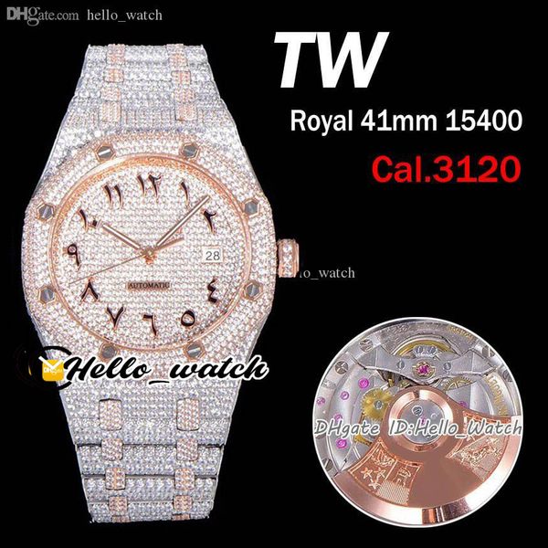 new 41mm 15400 paved diamond dial cal.3120 automatic mens watch arab markers fully iced out watches two tone rose gold bracelet hello_watch, Slivery;brown
new 41mm 15400 paved diamond dial cal.3120 automatic mens watch arab markers fully iced out watches two tone rose gold bracelet hello_watch, Slivery;brown