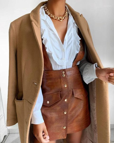 women high waist a line skirt ladies fashion pinafore skirt female vintage casual single-breasted brown pu leather mini skirts1, Black
women high waist a line skirt ladies fashion pinafore skirt female vintage casual single-breasted brown pu leather mini skirts1, Black