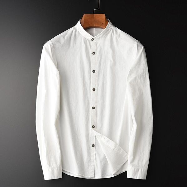 men's casual shirts minglu stand collar men shirt spring and autumn luxury cotton spandex long sleeve dress plus size 4xl slim fit man, White;black
men's casual shirts minglu stand collar men shirt spring and autumn luxury cotton spandex long sleeve dress plus size 4xl slim fit man, White;black