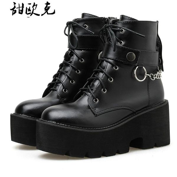 new chain women leather autumn boots block heel gothic black punk style platform shoes female footwear high quality
new chain women leather autumn boots block heel gothic black punk style platform shoes female footwear high quality
