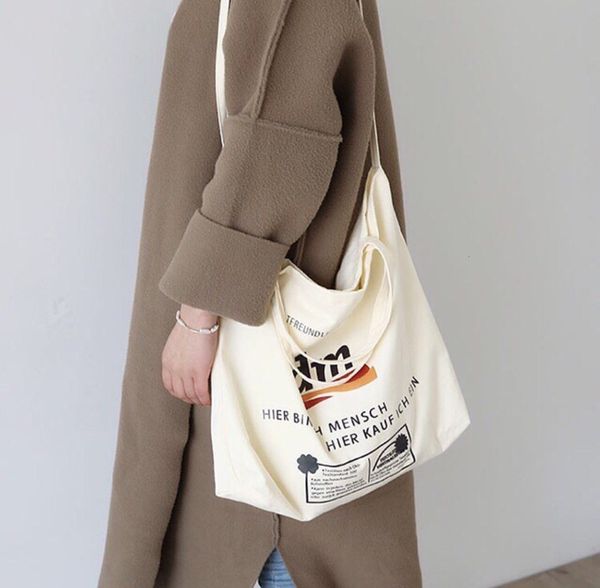 portable simple printing letter bag new style big capacity canvas bag casual toteshoulder bag