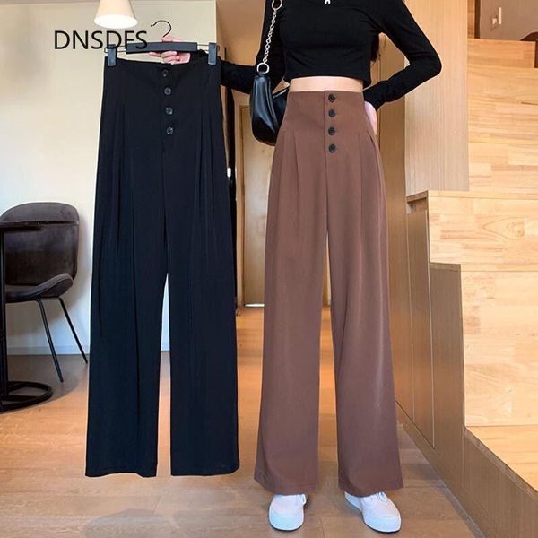 women's pants & capris 2021 buttons spring suit women casual elastic waist wide leg long korean straight loose black slim trousers, Black;white
women's pants & capris 2021 buttons spring suit women casual elastic waist wide leg long korean straight loose black slim trousers, Black;white