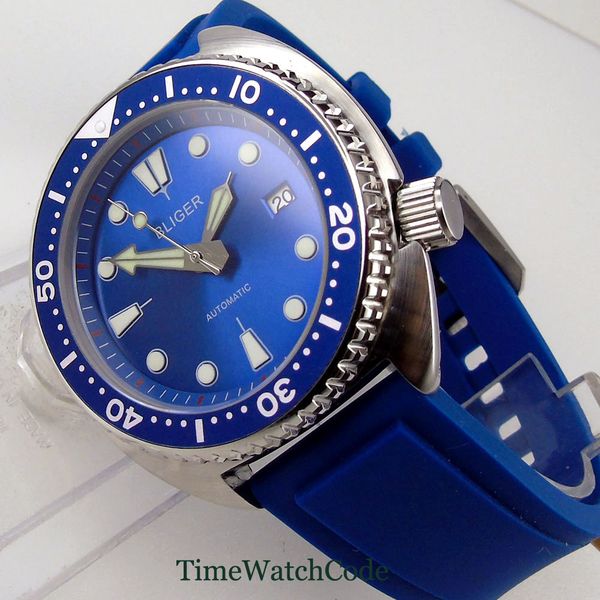 45mm men's watch japanese nh35a sapphire crystal date c3 lume hands automatic movement blue dial rubber strap aluminum bezel, Slivery;brown
45mm men's watch japanese nh35a sapphire crystal date c3 lume hands automatic movement blue dial rubber strap aluminum bezel, Slivery;brown