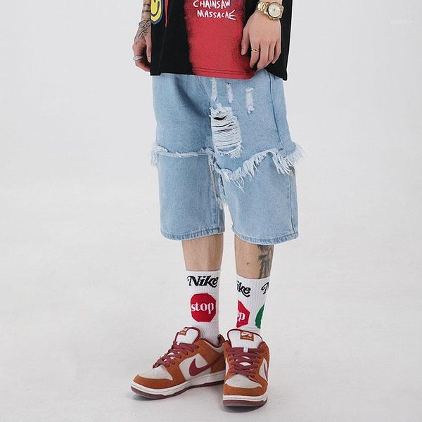 men's shorts high street hole frayed jeans loose straight tassel denim harajuku hip hop five-point pants men and women1, White;black
men's shorts high street hole frayed jeans loose straight tassel denim harajuku hip hop five-point pants men and women1, White;black