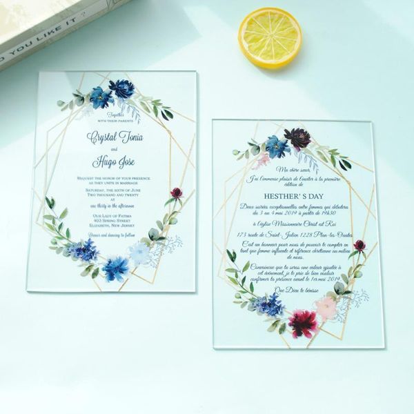transparent uv printing acrylic card new product custom wedding invitation flower with frame1