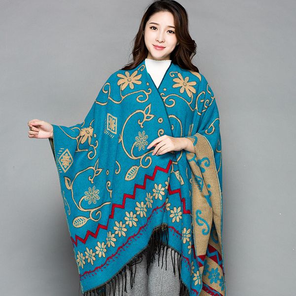 brand designer thick autumn winter women's poncho travel shawls female cashmere pashmina capes national fork thickening cloak, Blue;gray
brand designer thick autumn winter women's poncho travel shawls female cashmere pashmina capes national fork thickening cloak, Blue;gray