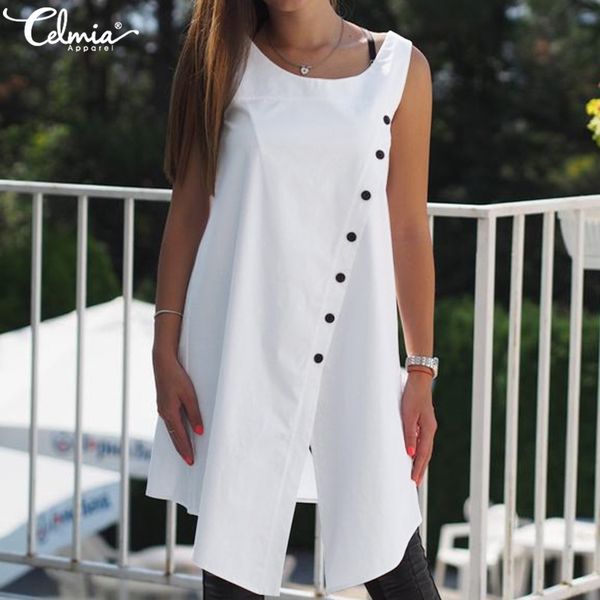 vintage women's blouse asymmetrical summer celmia sleeveless buttons casual loose split long shirt plus size blusas y200622, White
vintage women's blouse asymmetrical summer celmia sleeveless buttons casual loose split long shirt plus size blusas y200622, White