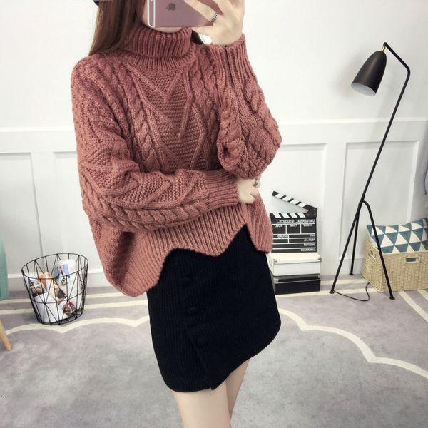 2021 new high-necked pullover's loose woman's sweater short thick female's wool pf4m, White;black 
2021 new high-necked pullover's loose woman's sweater short thick female's wool pf4m, White;black