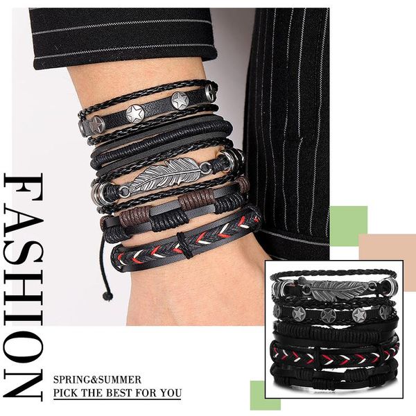 charm bracelets vkme vintage multilayer leather punk bracelet wholesale leaf star alloy hand knitted jewelry gift, Golden;silver
charm bracelets vkme vintage multilayer leather punk bracelet wholesale leaf star alloy hand knitted jewelry gift, Golden;silver